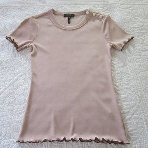 Rag & Bone Top XS Dusty Pink Ribbed Short Sleeve Brown Hem